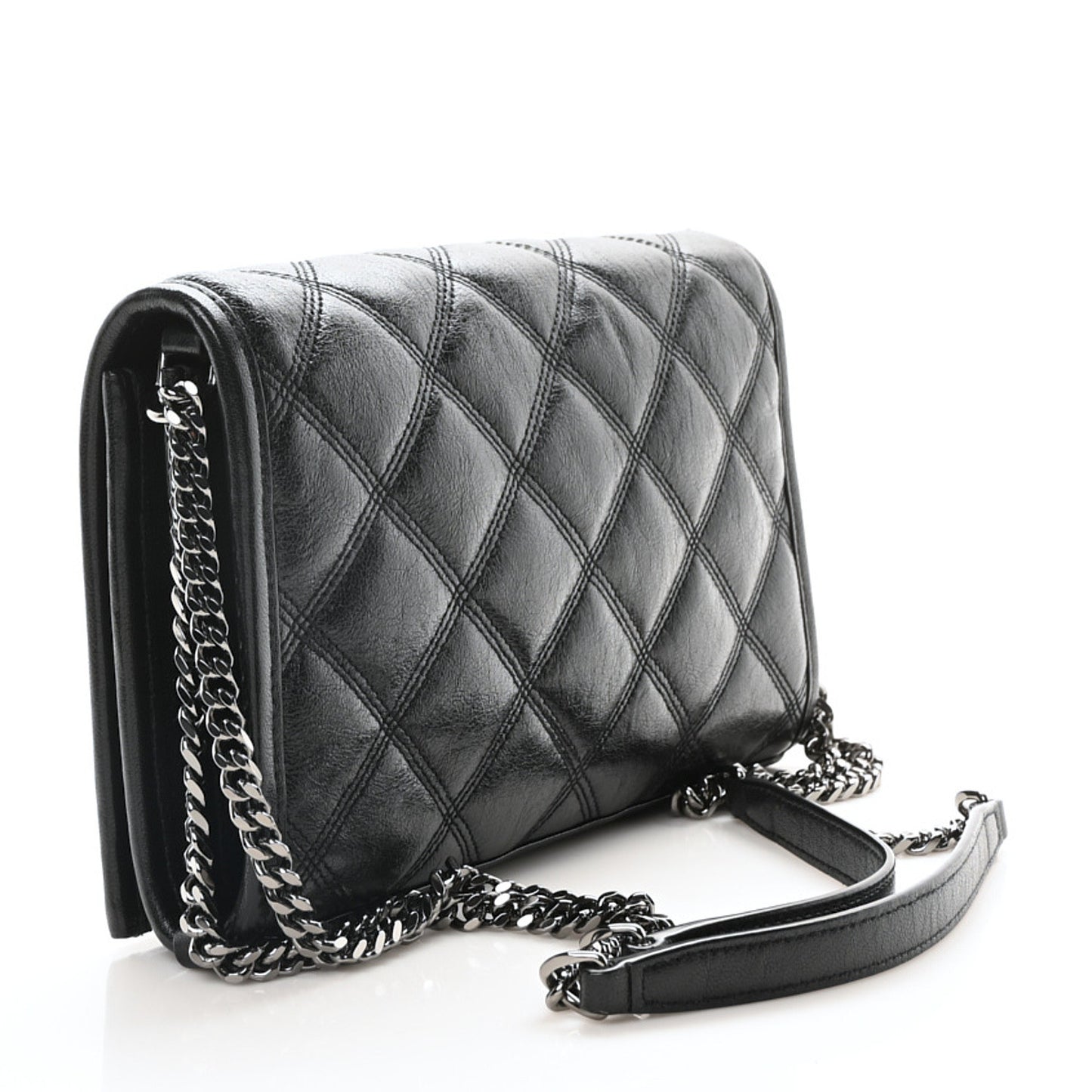 Lambskin Diamond Quilted Becky Chain Wallet Black