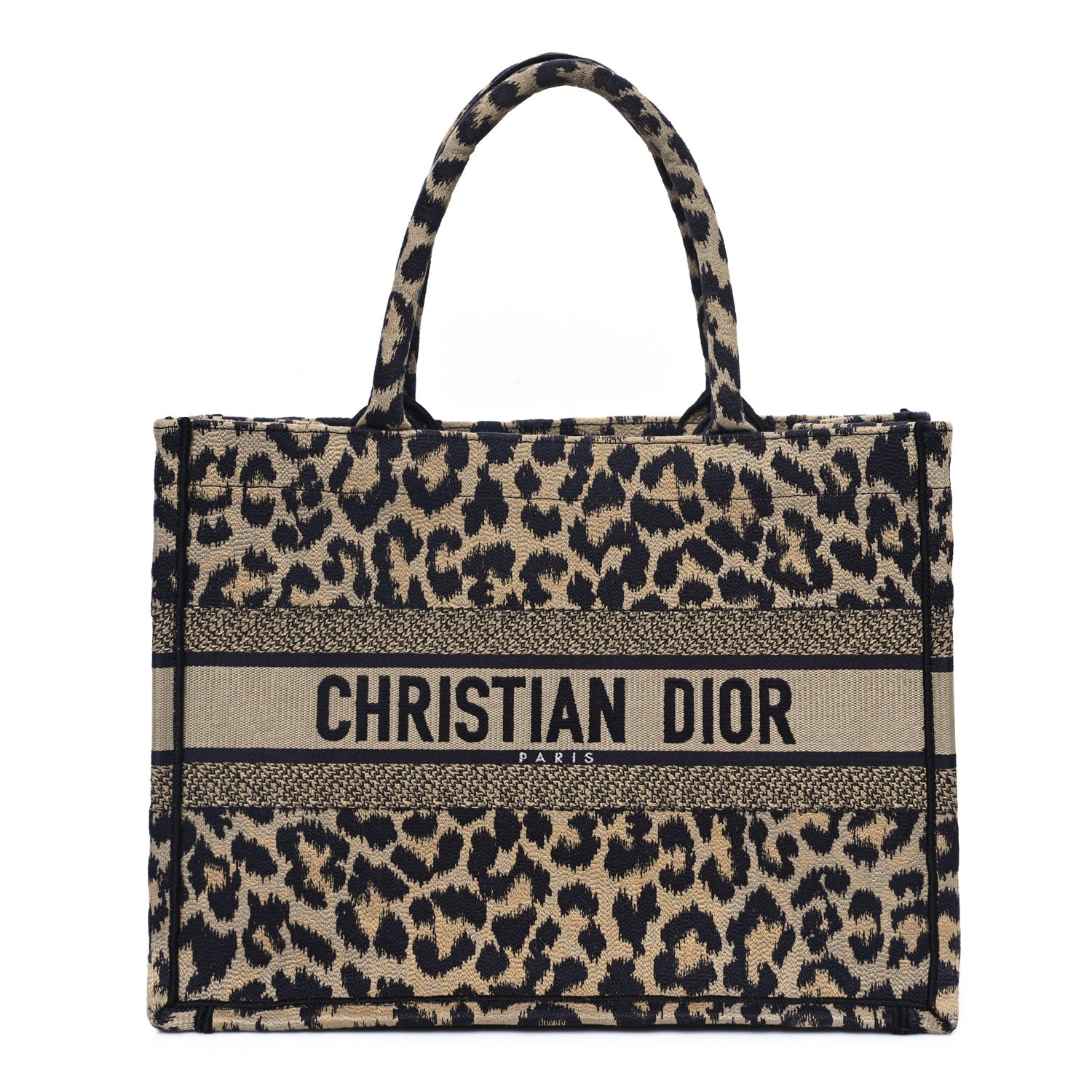 Christian Dior Canvas Mizza Embroidered Medium Leopard Book Tote Beige 1 of 11