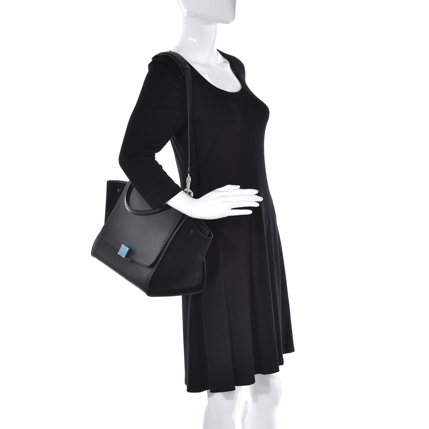 Celine Drummed Calfskin Suede Medium Trapeze Black 2 of 6