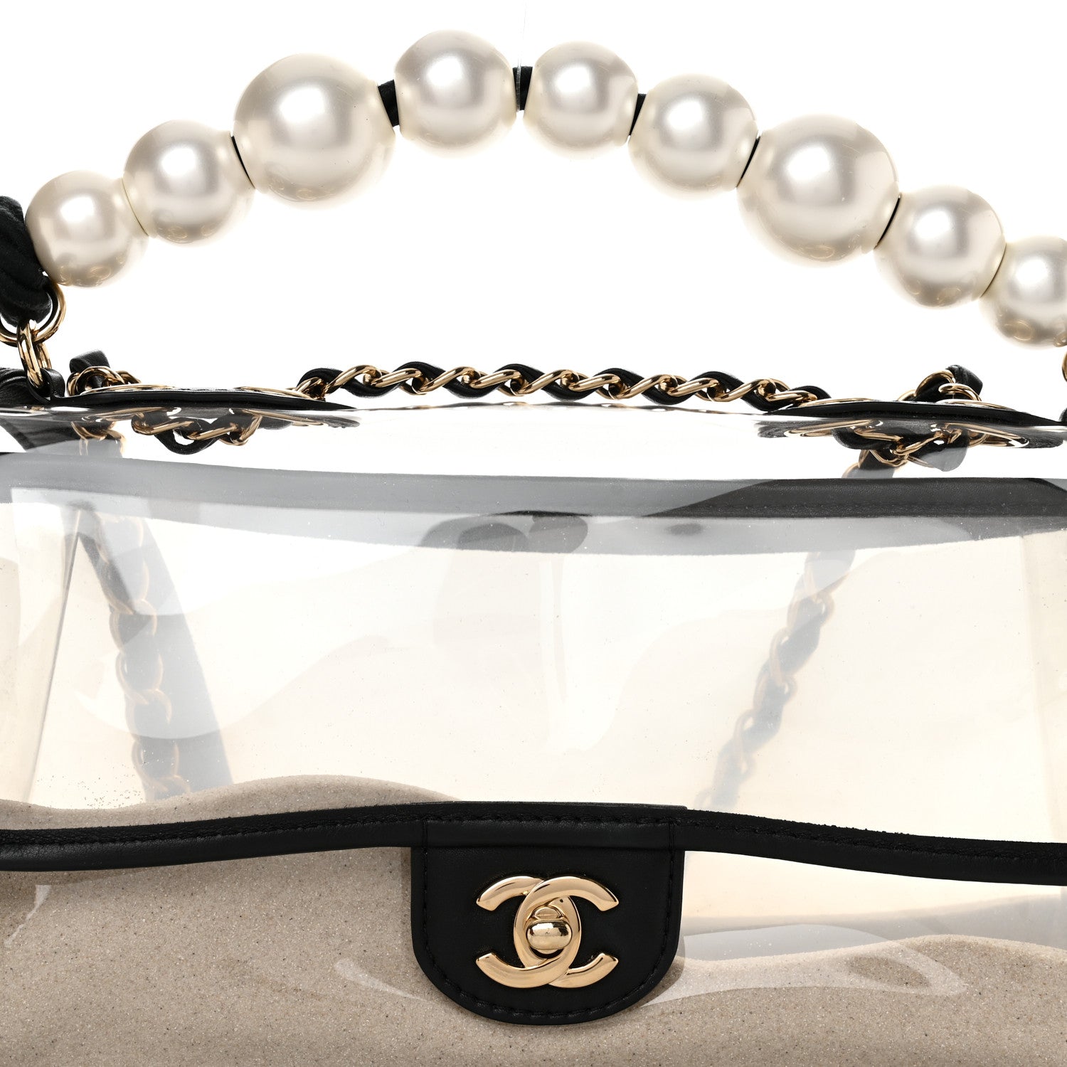 Chanel Lambskin PVC Sand By The Sea Flap With Pearl Strap Black 8 of 11