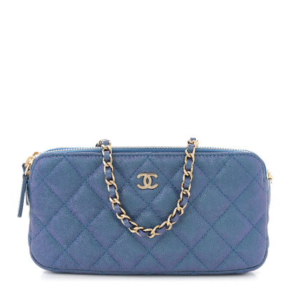 Chanel Iridescent Caviar Quilted Clutch With Chain Dark Blue 1 of 10