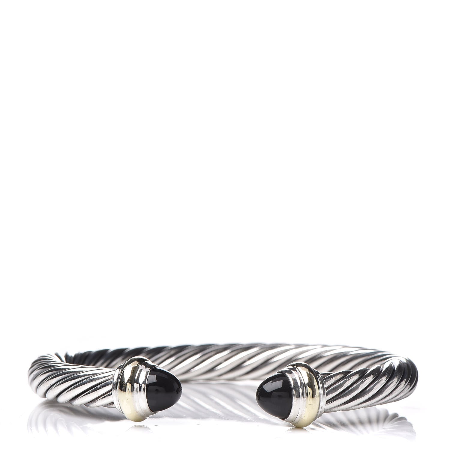 David Yurman Sterling Silver 14K Yellow Gold Black Onyx 7mm Cable Classics Bracelet 1 of 5