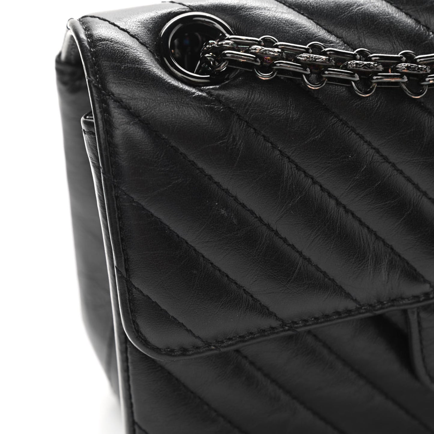 Aged Calfskin Chevron Quilted 2.55 Reissue Mini Flap So Black