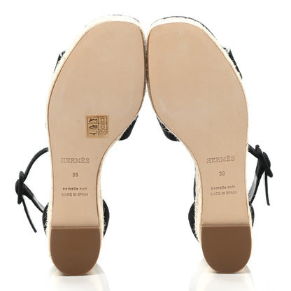 Hermes Suede Elda Espadrille Wedge Sandals 36 Black 5 of 8