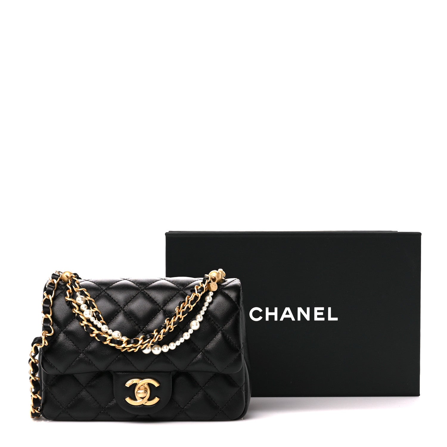 Chanel Shiny Lambskin Quilted Pearl Twist Mini Square Flap Black 11 of 11
