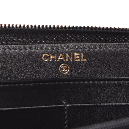Chanel Caviar Chevron Quilted Zip Around Boy Wallet Black 6 of 11