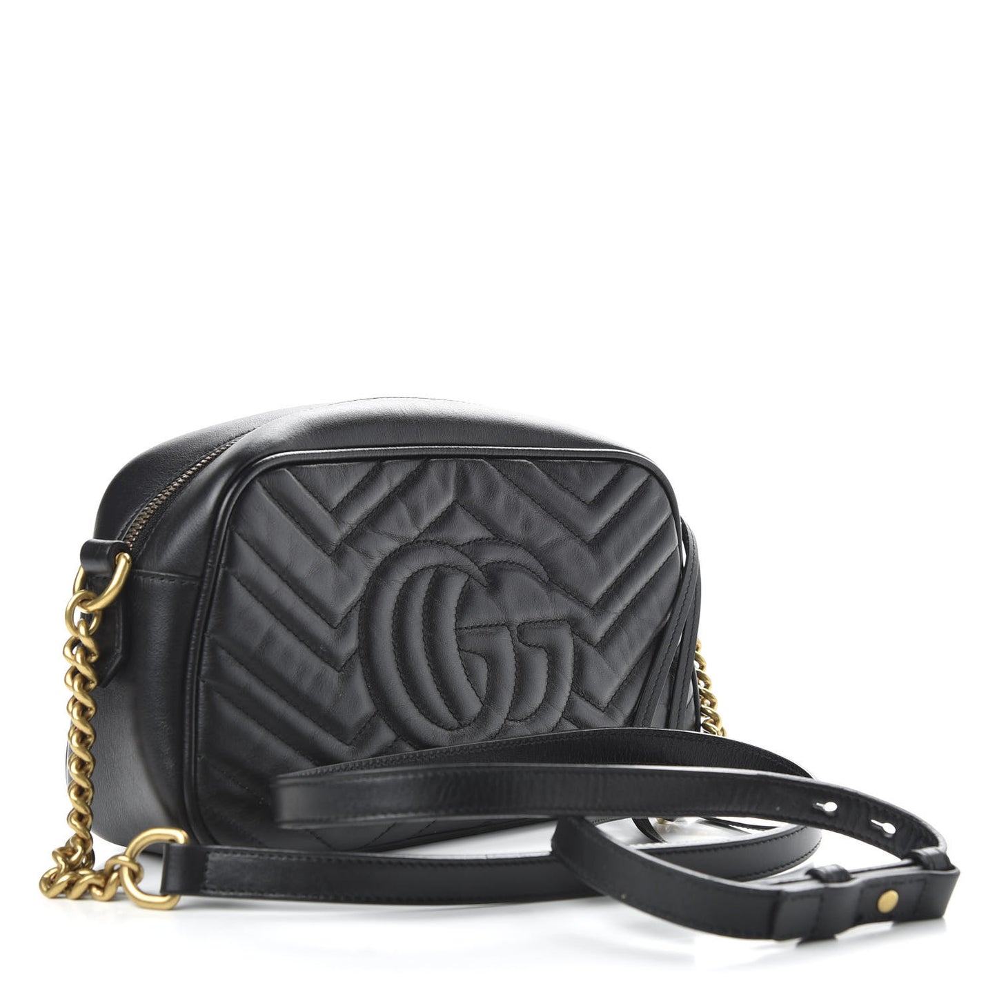Calfskin Matelasse Small GG Marmont Chain Shoulder Bag Black