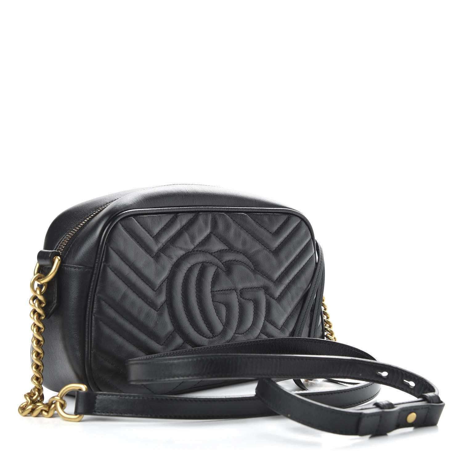 Gucci Calfskin Matelasse Small GG Marmont Chain Shoulder Bag Black 3 of 9