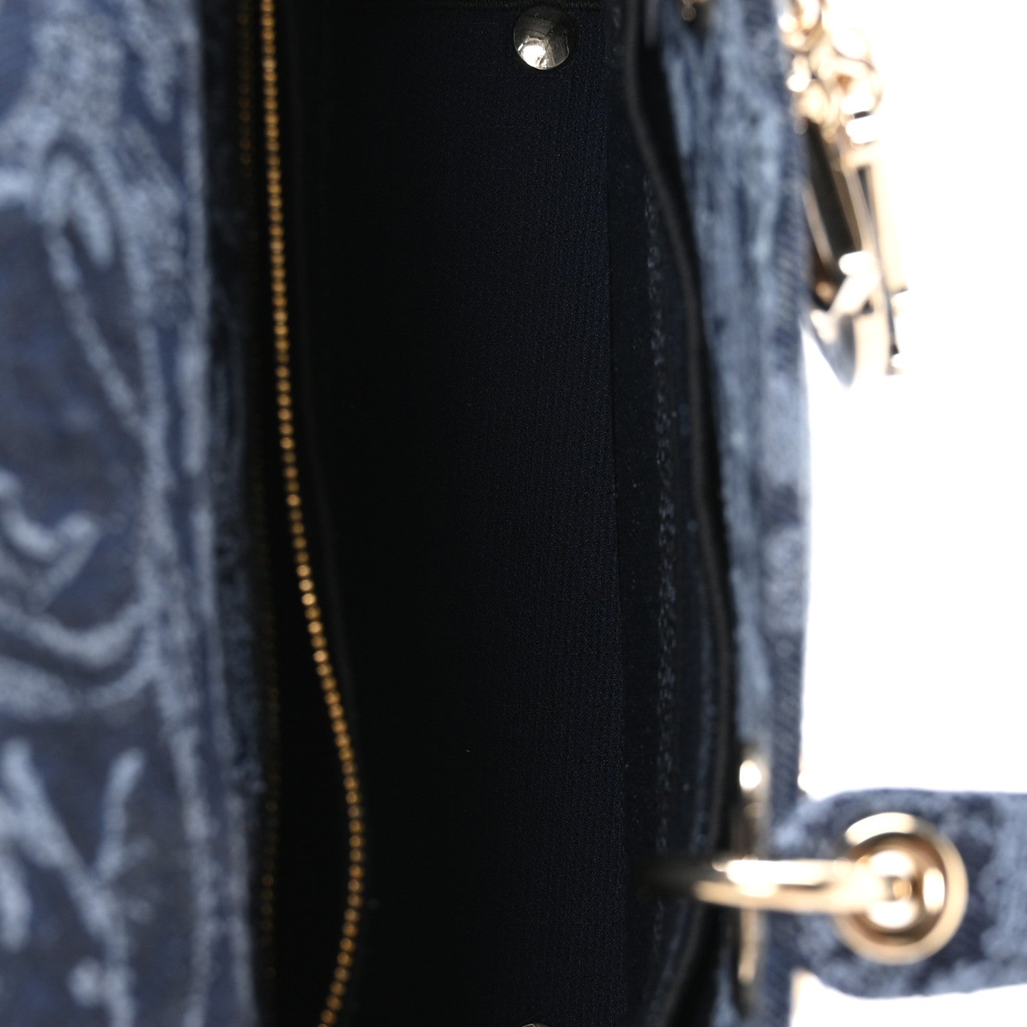 Christian Dior Canvas Toile De Jouy Reverse Embroidered Medium Lady D-Lite Navy Blue 5 of 11