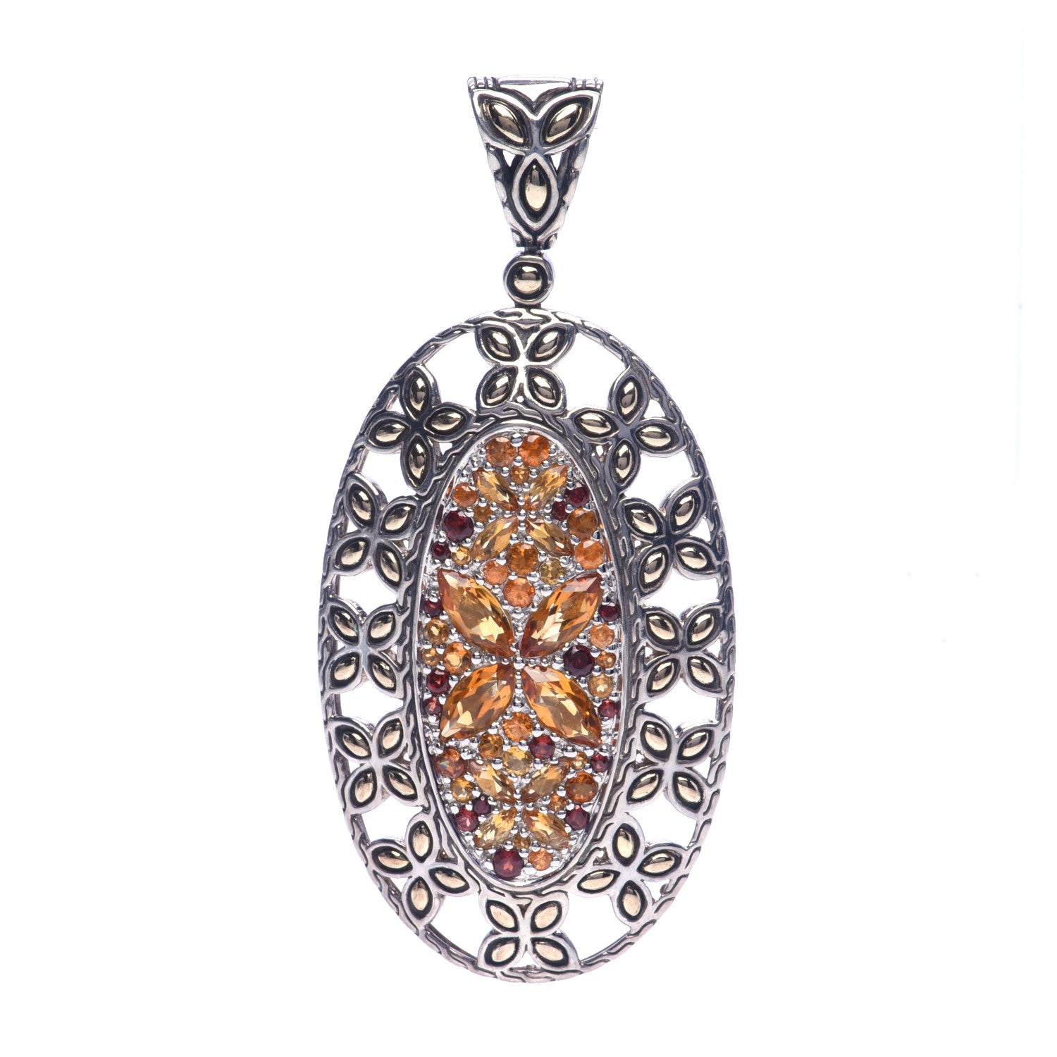 John Hardy Sterling Silver 18K Yellow Gold Citrine Garnet Kawung Pendant 1 of 5