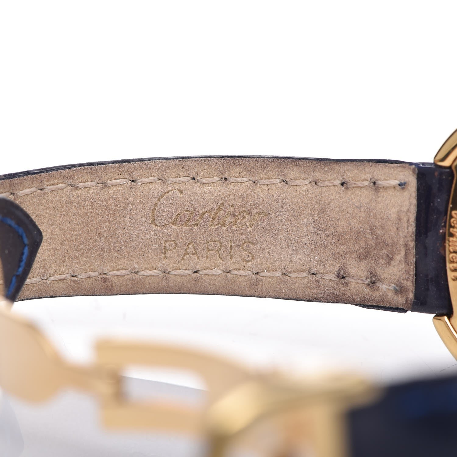 Cartier Sterling Silver 18K Yellow Gold Calfskin 26mm Must De Trinity Quartz Watch Blue 6 of 10