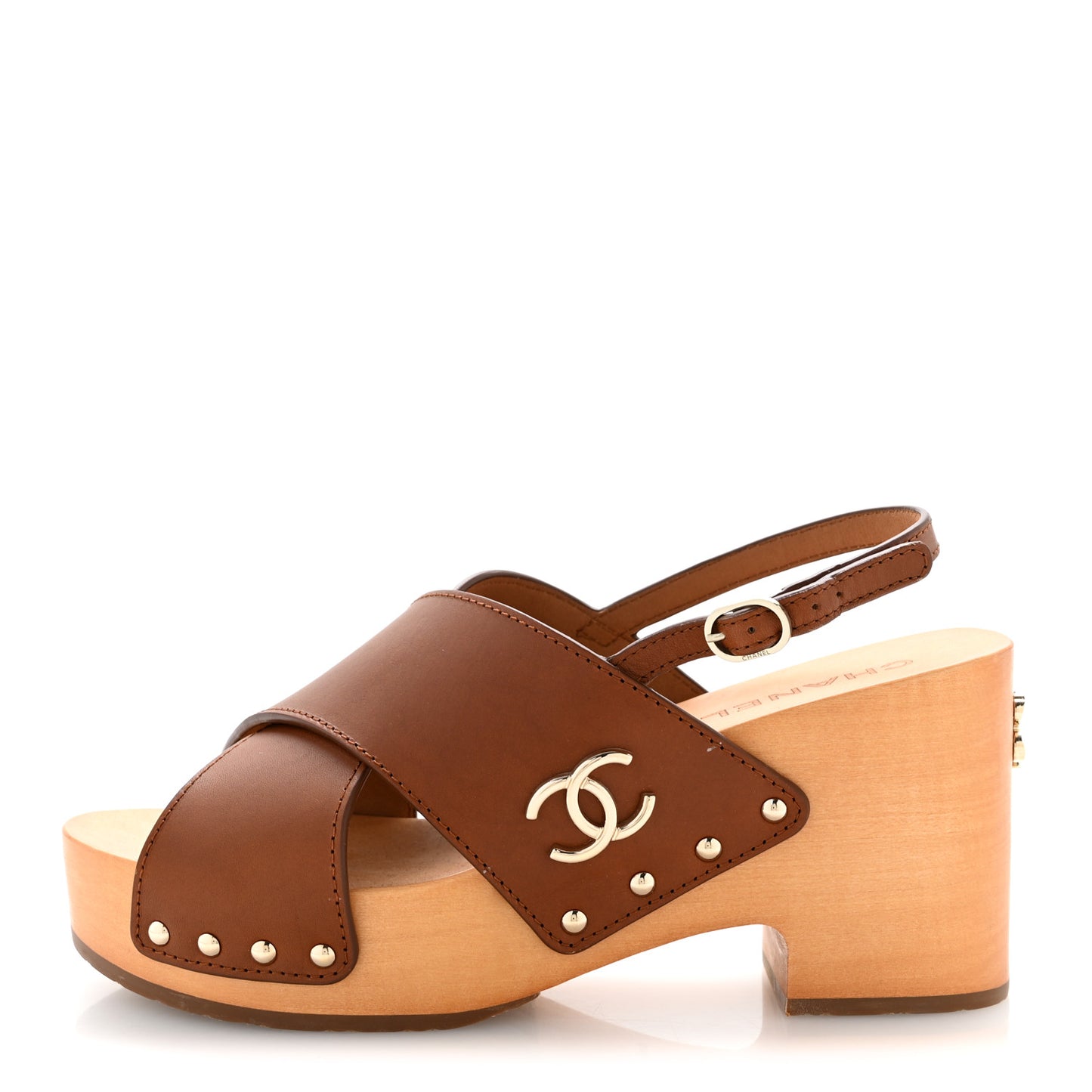 Calfskin Studded Slingback Clog Sandals 40 Dark Brown