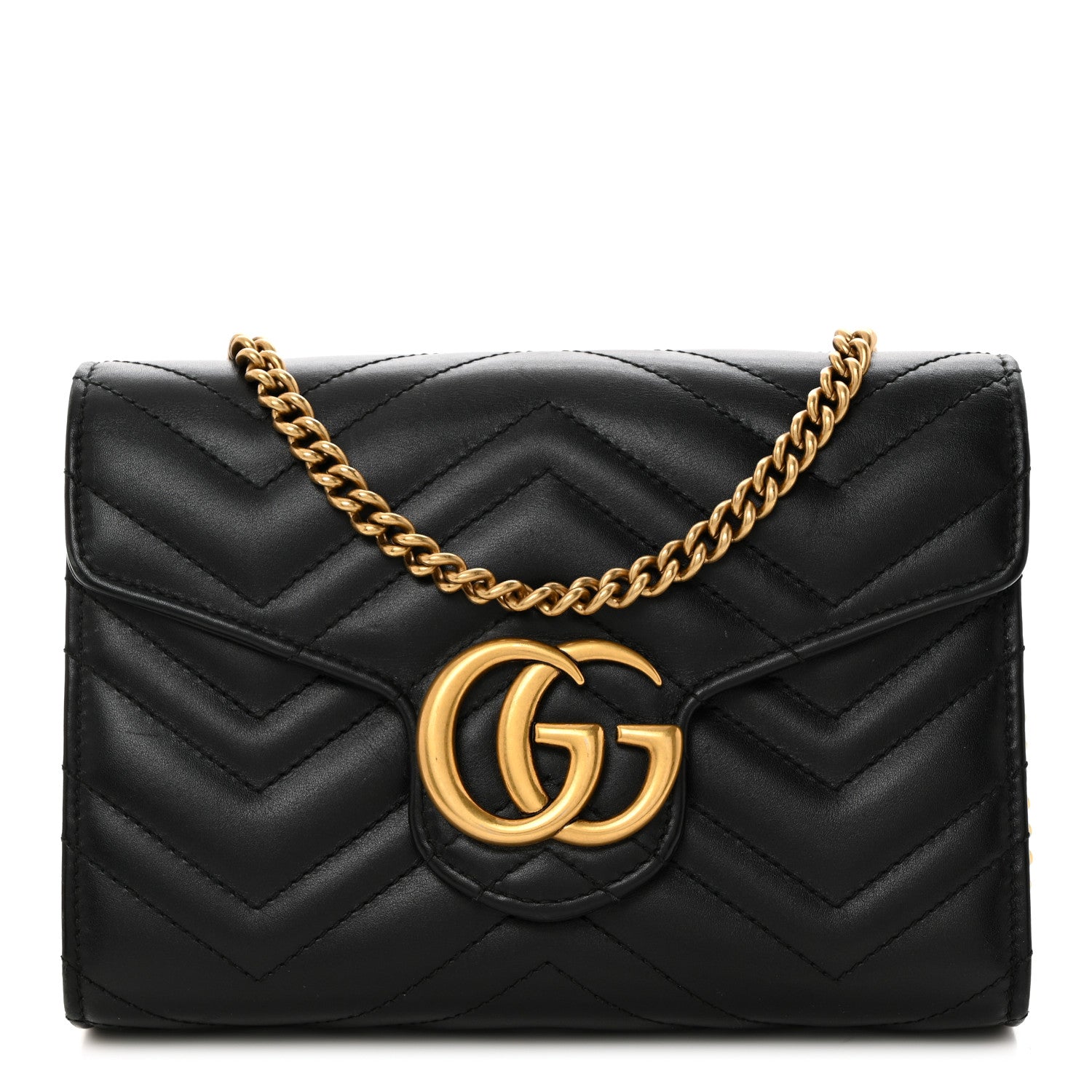 Gucci Calfskin Matelasse GG Marmont Chain Wallet Black 1 of 10
