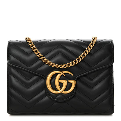 Gucci Calfskin Matelasse GG Marmont Chain Wallet Black 1 of 10