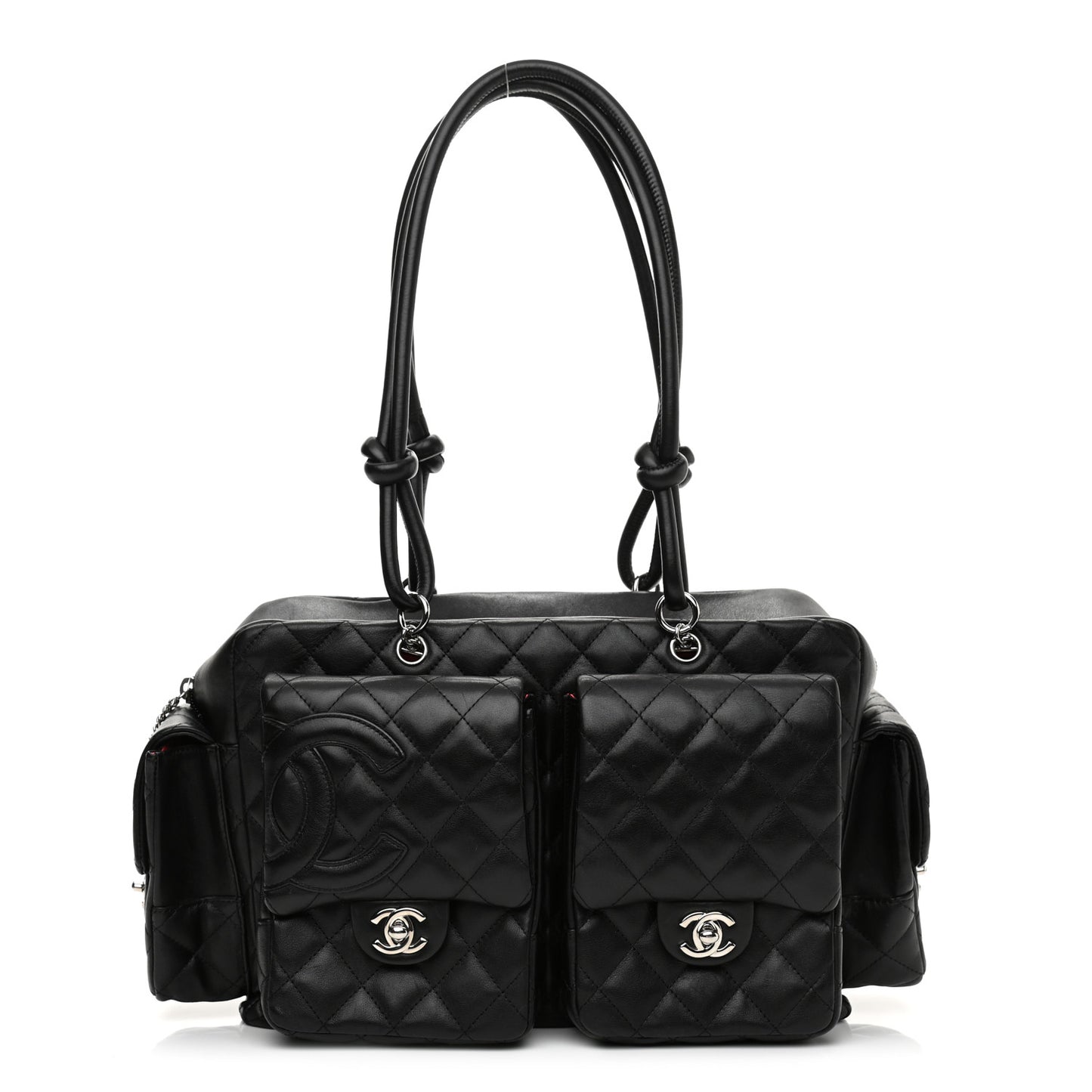 Calfskin Quilted Large Cambon Multipocket Reporter Black