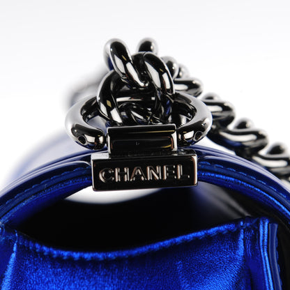 Chanel Metallic Patent Quilted Large Boy Flap Blue 5 of 9