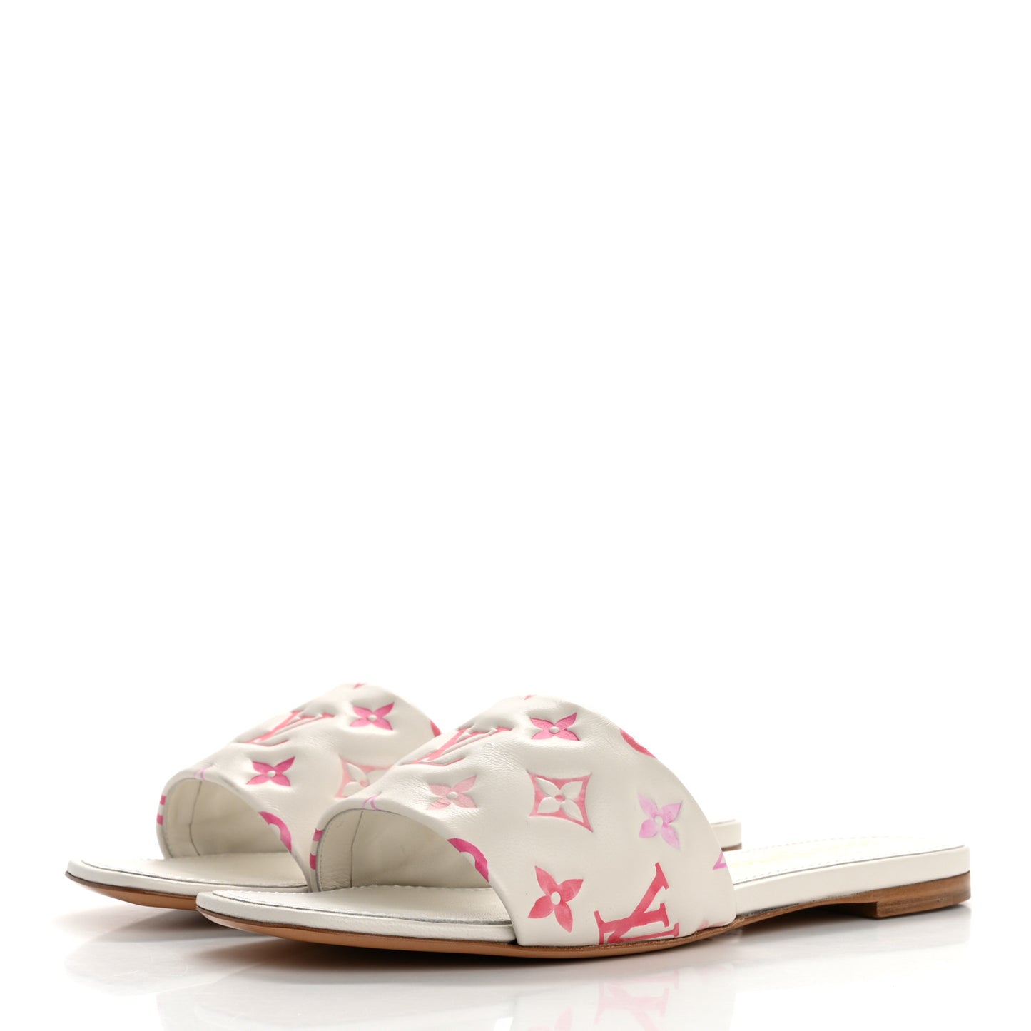 Lambskin Embossed Monogram By The Pool Revival Flat Mules 39.5 White Pink