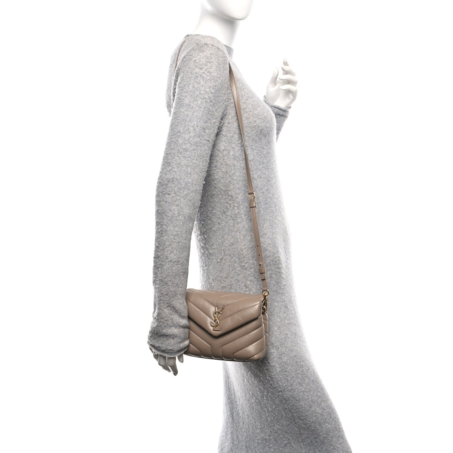 Saint Laurent Calfskin Y Quilted Monogram Toy Loulou Crossbody Bag Dark Beige 2 of 14