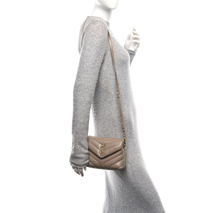 Saint Laurent Calfskin Y Quilted Monogram Toy Loulou Crossbody Bag Dark Beige 2 of 14