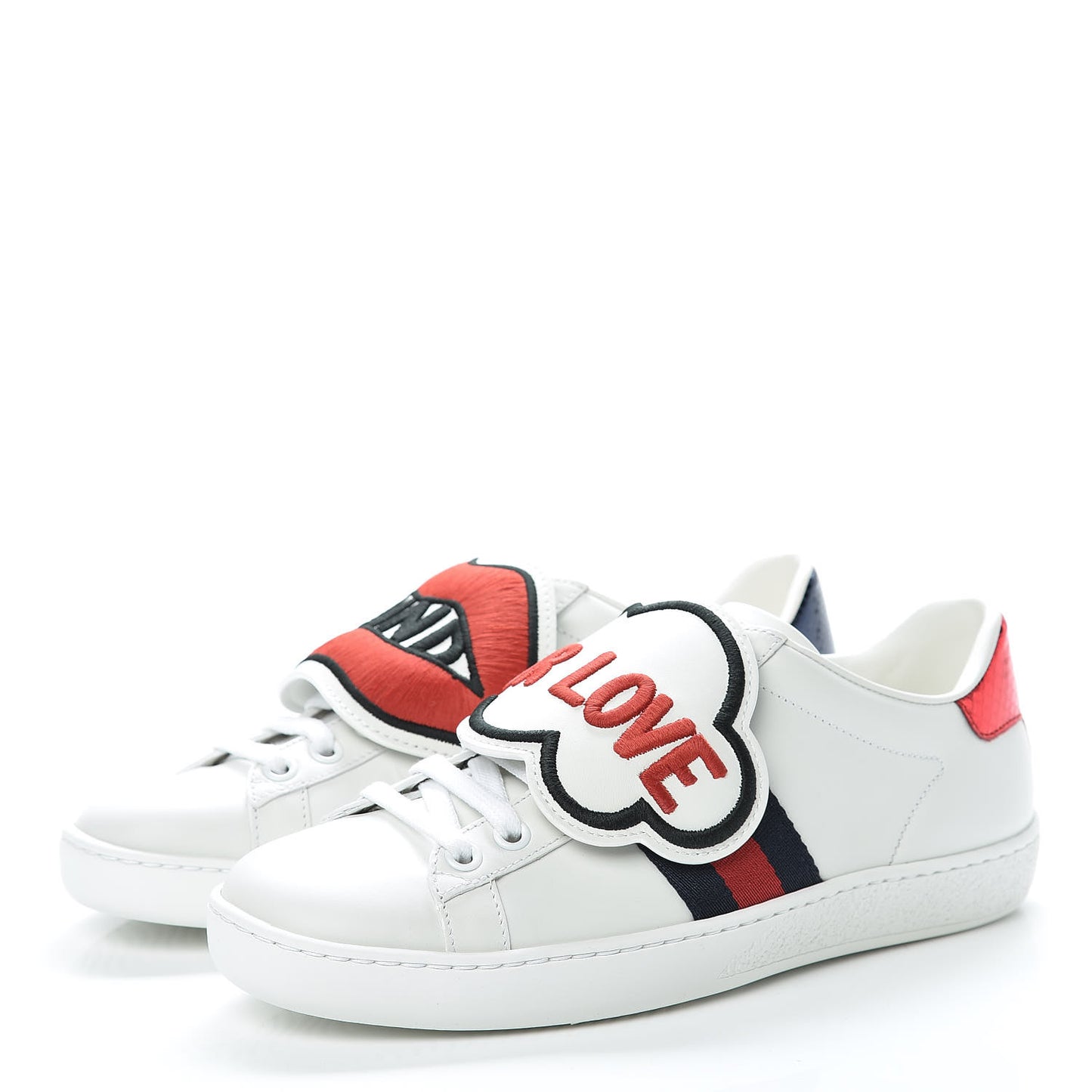 Calfskin Ayers Web Blind for Love Embroidered Mens Ace Sneakers 34.5 White