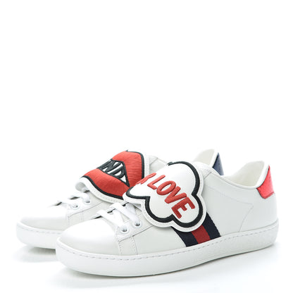 Gucci Calfskin Ayers Web Blind for Love Embroidered Mens Ace Sneakers 34.5 White 3 of 9