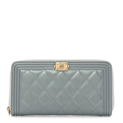 Chanel Metallic Patent Quilted Boy Zip Around Wallet Light Blue 1 of 9