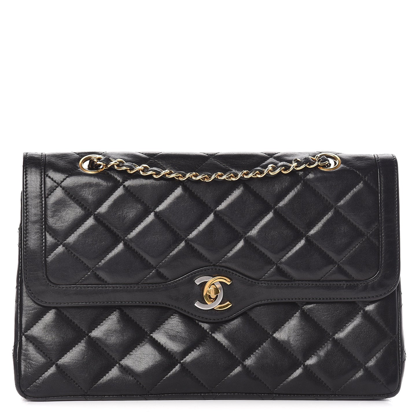 Lambskin Quilted Medium Double Flap Black