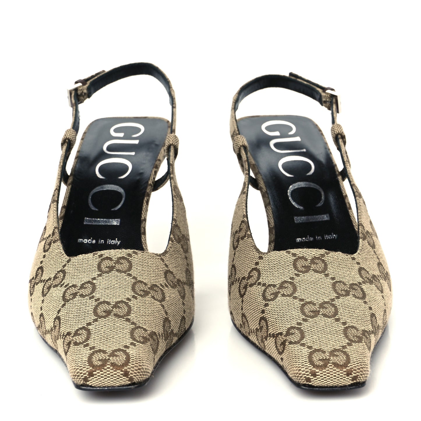 Monogram Malga Kid Square G 75mm Slingback Pumps 37.5 Beige Ebony New Acero