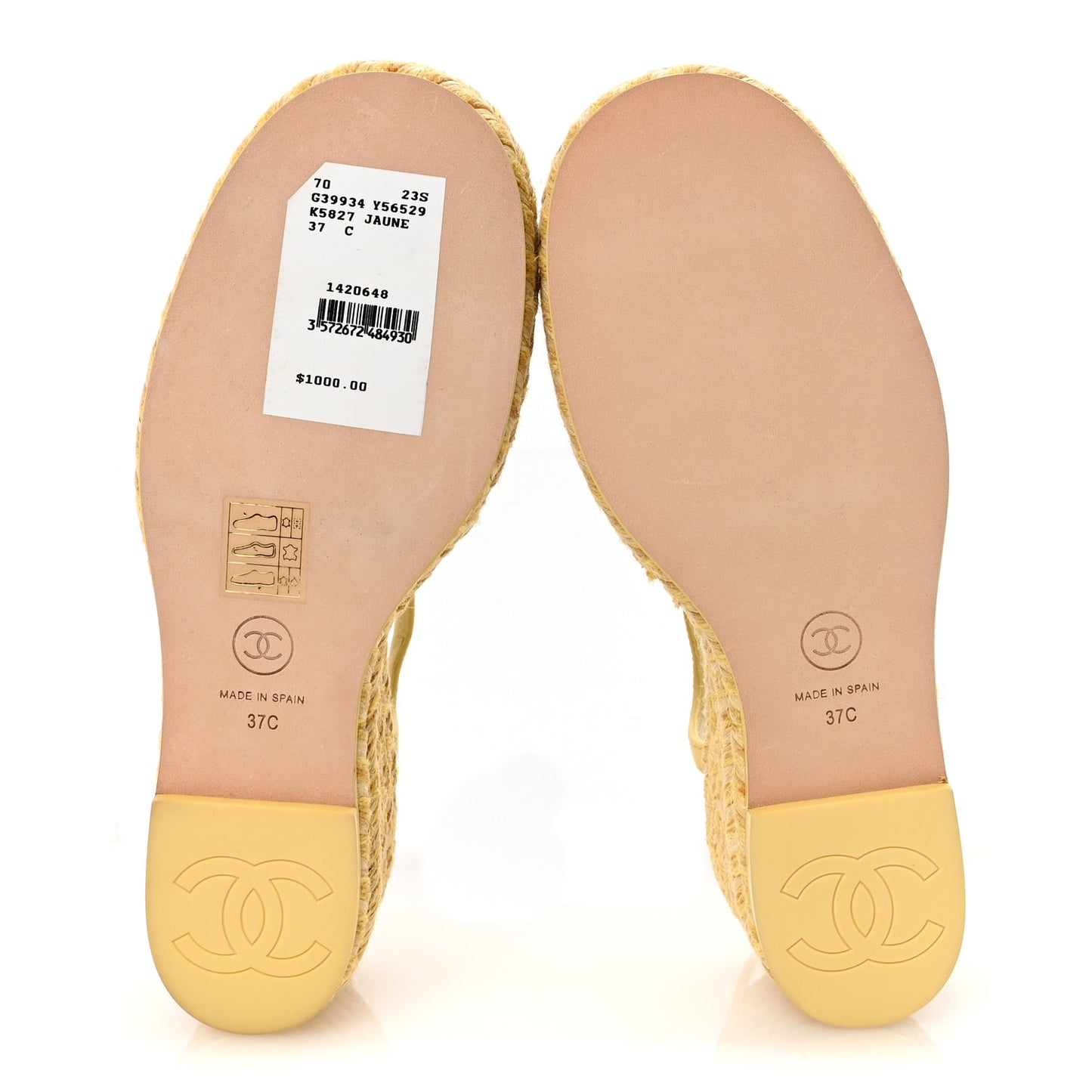 Lambskin Grosgrain CC Espadrilles Wedges 37 Yellow Black