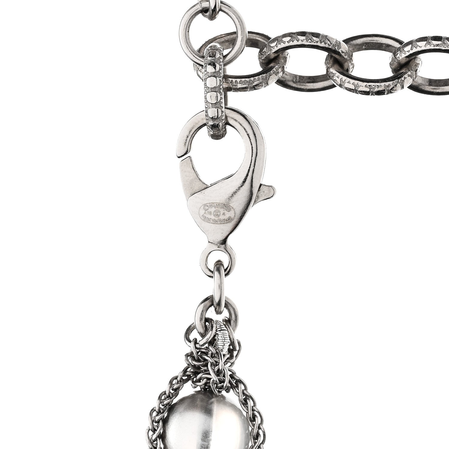 Chanel Crystal Pearl Bead CC Long Necklace Silver Grey 5 of 6