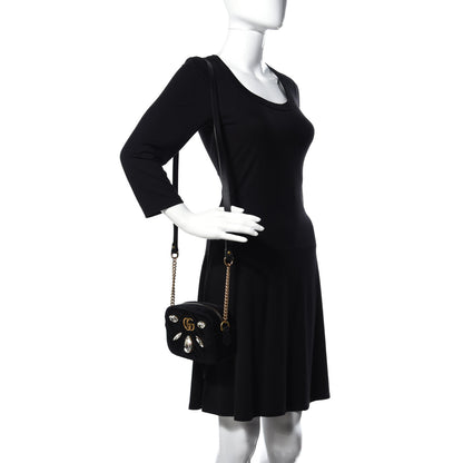 Gucci Velvet Matelasse Marquise Crystals Mini GG Marmont Chain Shoulder Bag Black 2 of 11