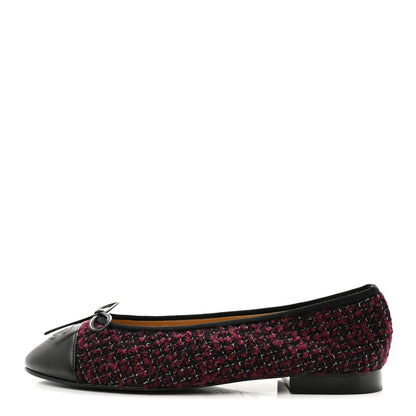 Chanel Wool Cotton Tweed Lambskin Cap Toe Ballerina Flats 39.5 Dark Pink Black Silver 1 of 10