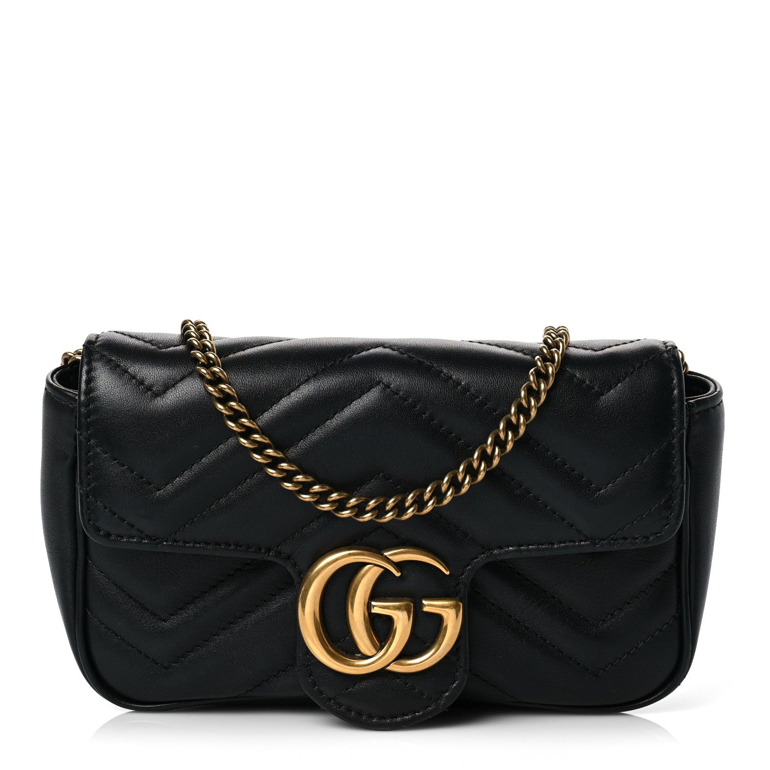 Gucci Calfskin Matelasse Super Mini GG Marmont Shoulder Bag Black 1 of 8