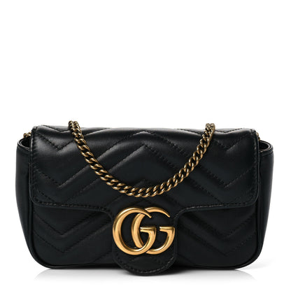 Gucci Calfskin Matelasse Super Mini GG Marmont Shoulder Bag Black 1 of 8
