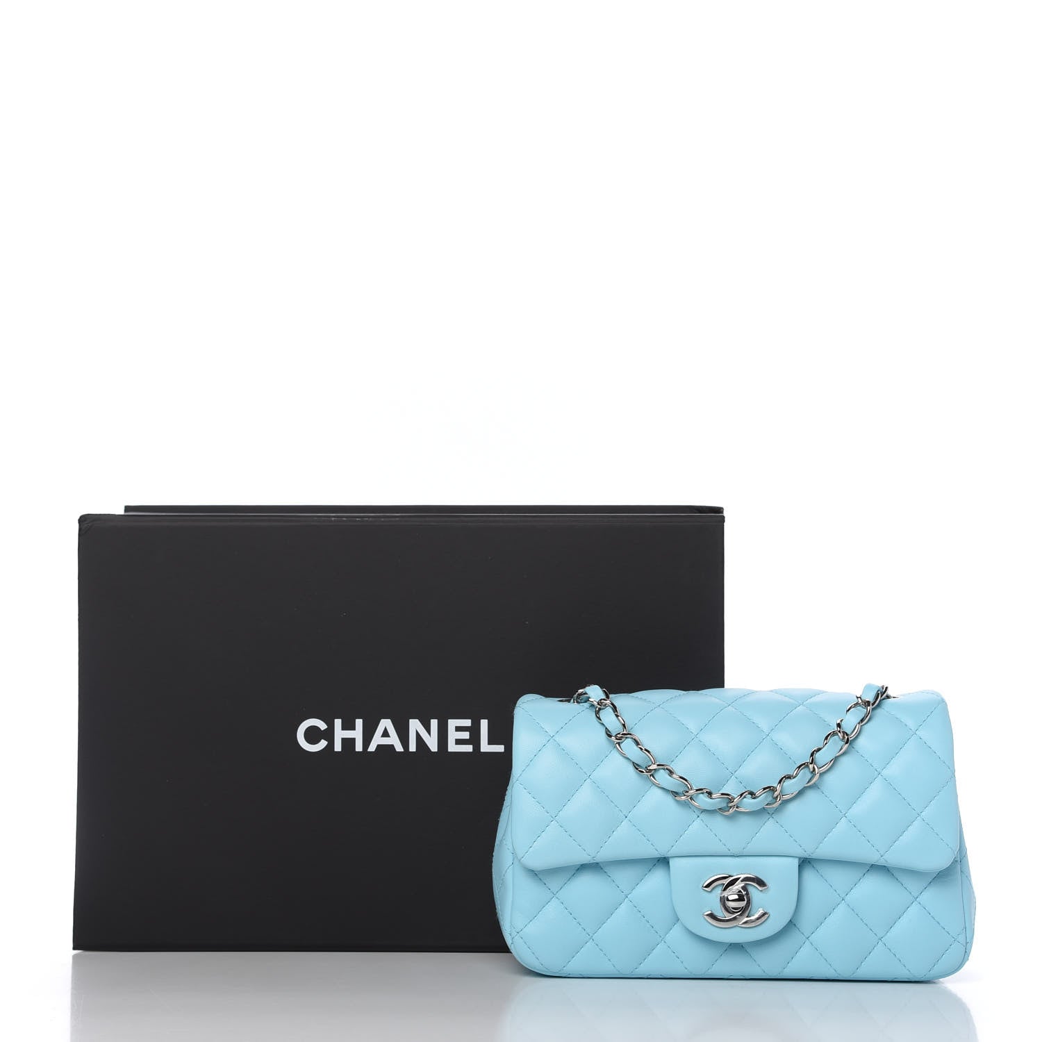 Chanel Lambskin Quilted Mini Rectangular Flap Light Blue 11 of 12