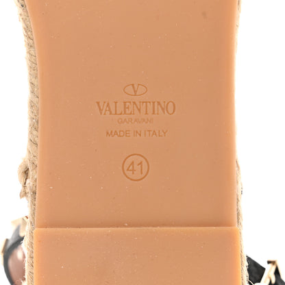 Valentino Garavani Grained Calfskin Rockstud Ankle Wrap Espadrille 20mm Flats 41 Black Light Cuir Natural 8 of 9