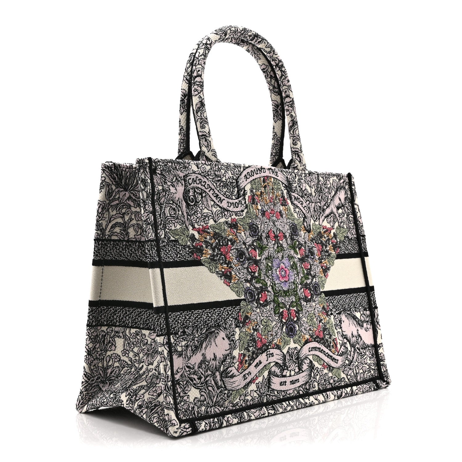 Christian Dior Canvas Embroidered Medium Book Tote White Multicolor 3 of 10