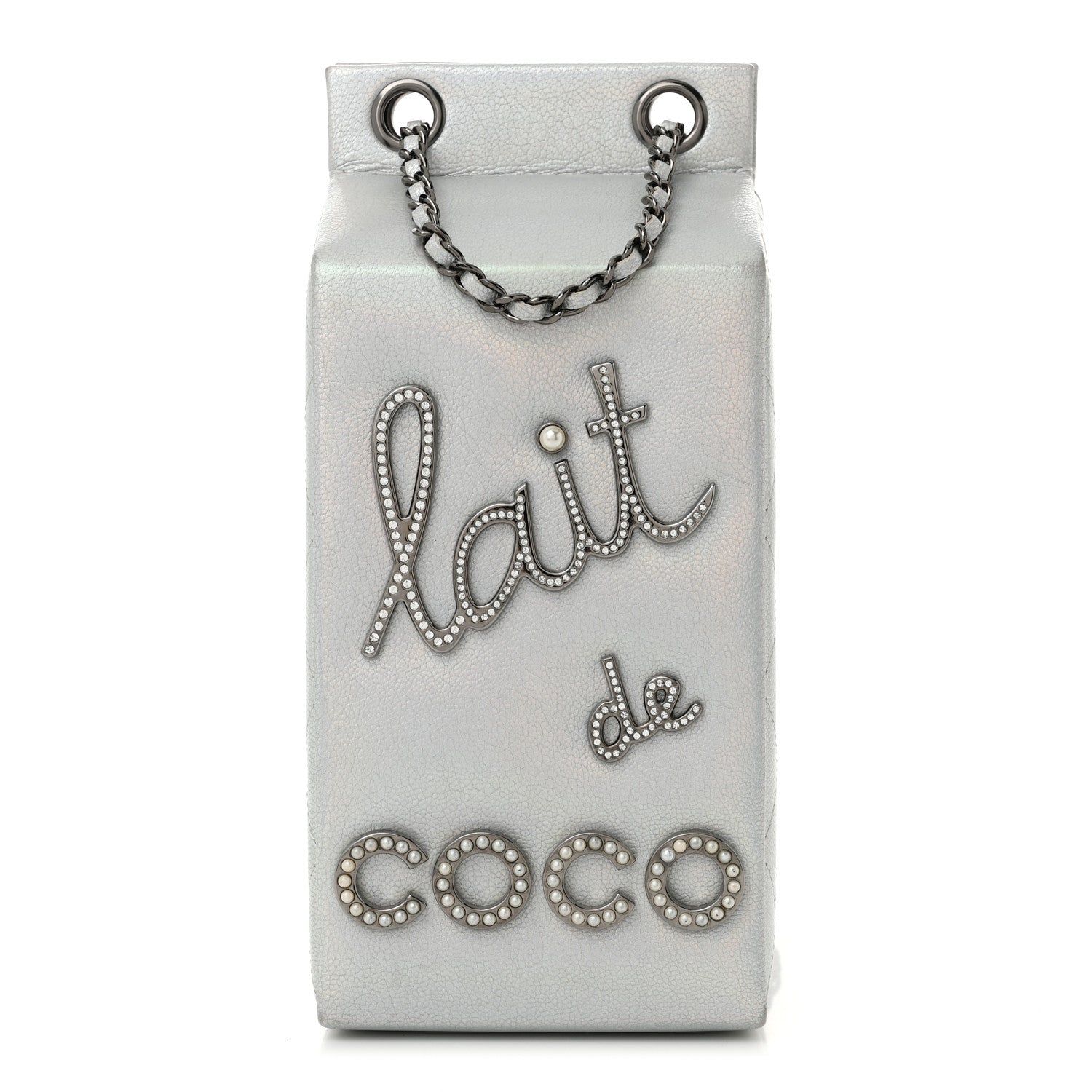 Chanel Metallic Goatskin Lait de Coco Milk Carton Bag Silver 1 of 10