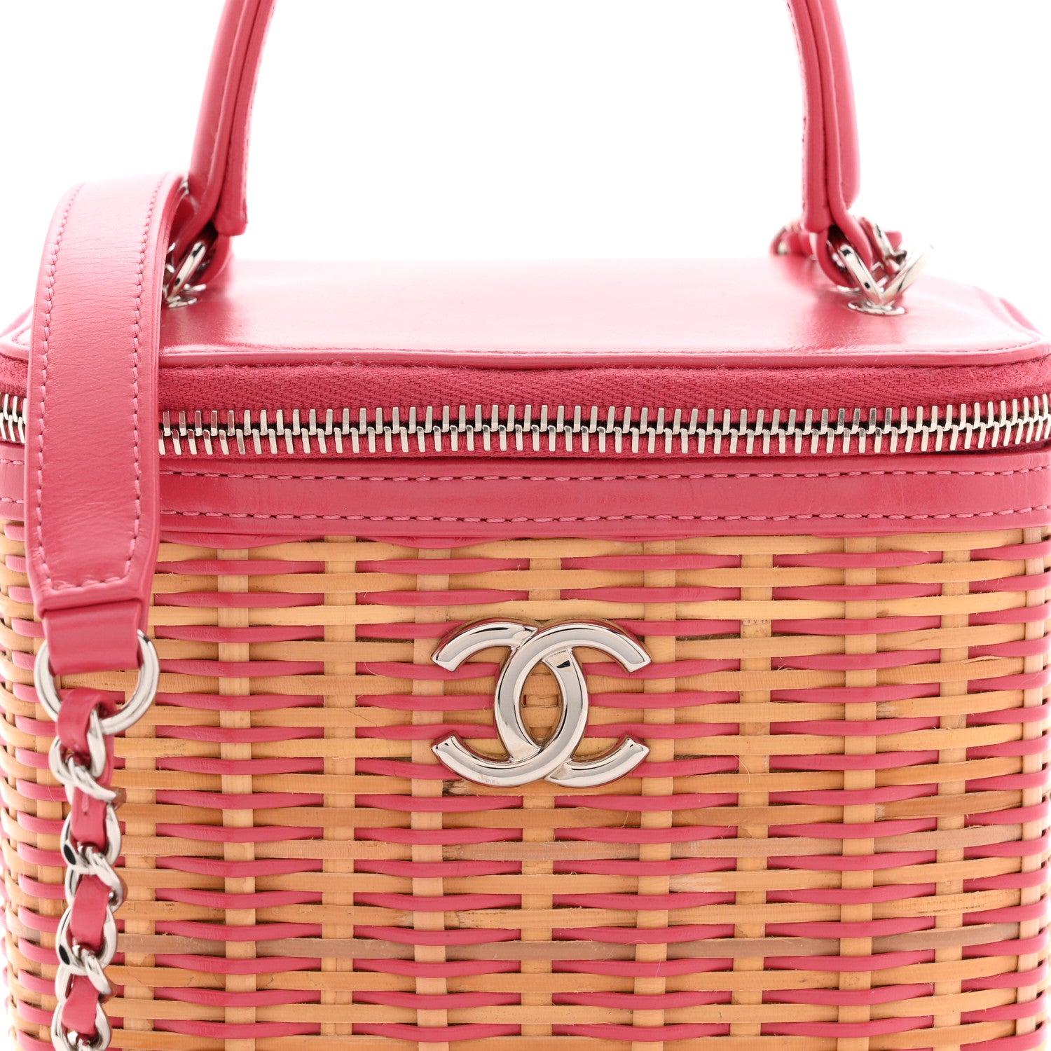 Chanel Calfskin Raffia Small Take Away Vanity Case Bag Pink Beige 8 of 11