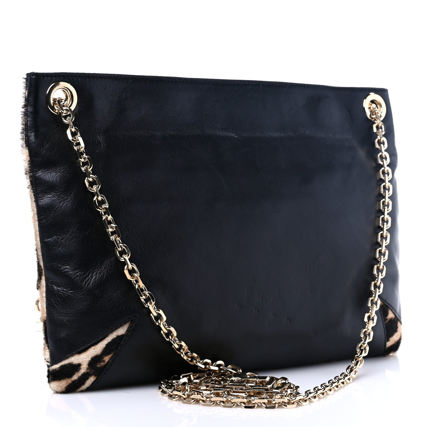 Jimmy Choo Pony Hair Leopard Print Crystal Chain Shoulder Bag Black 2 of 12