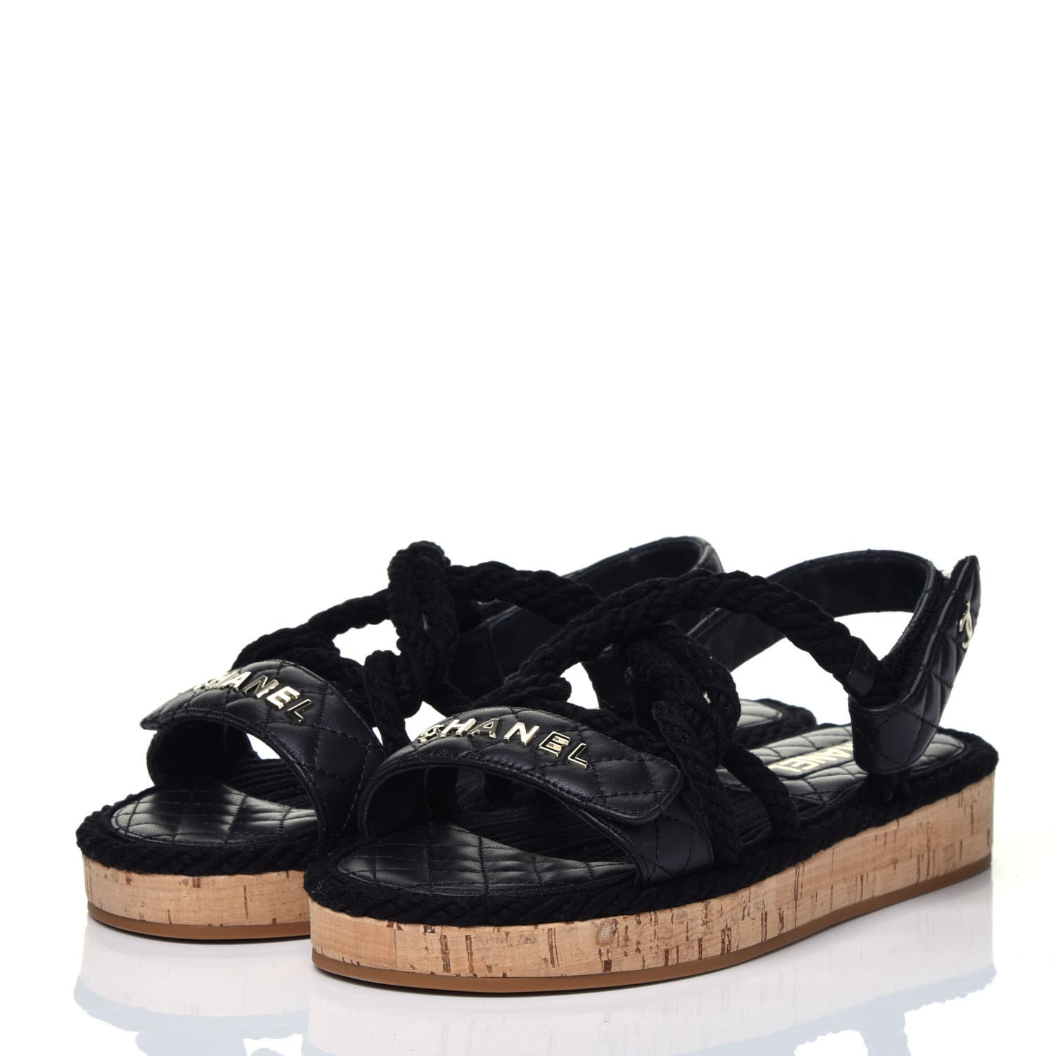 Chanel Cord Lambskin Quilted Logo Sandals 39 Black 3 of 9