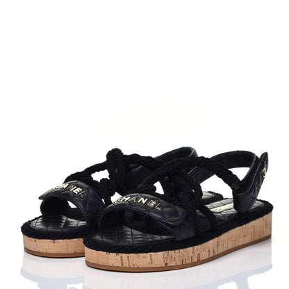 Chanel Cord Lambskin Quilted Logo Sandals 39 Black 3 of 9