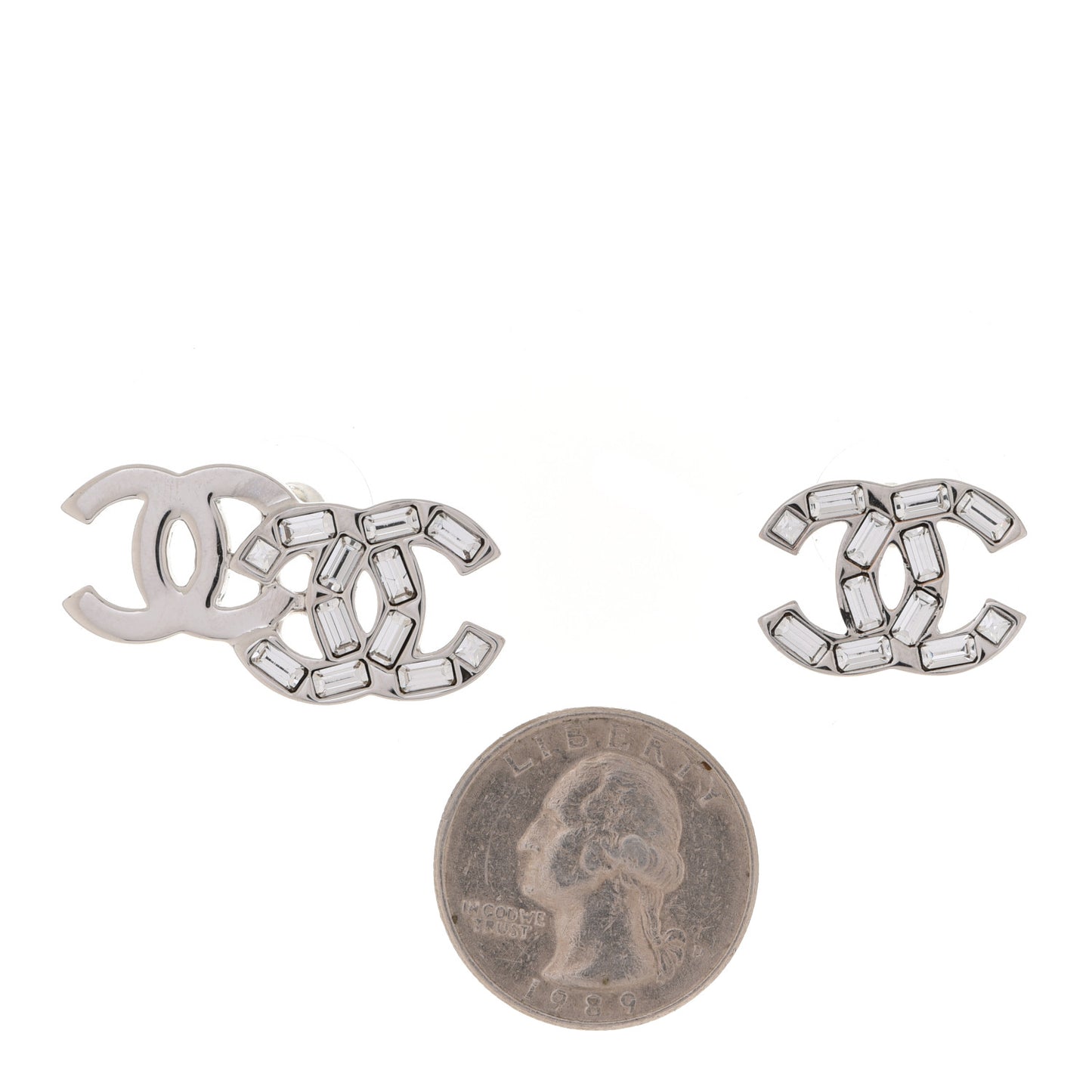 Baguette Crystal Double CC Earrings Silver