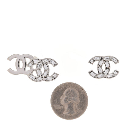 Chanel Baguette Crystal Double CC Earrings Silver 2 of 5