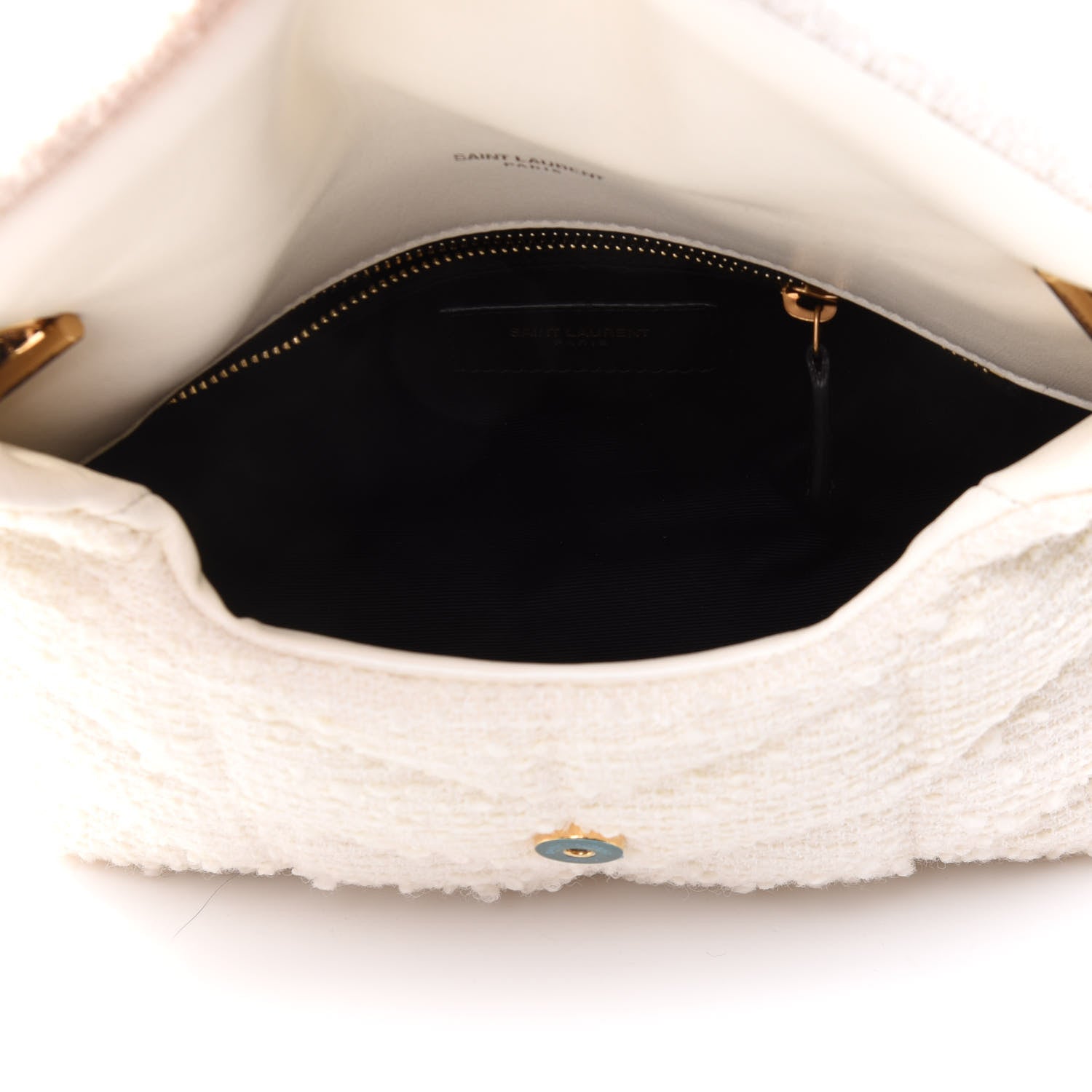Saint Laurent Boucle Tweed Quilted Toy Loulou Puffer Monogram Chain Satchel Crema Soft 5 of 10