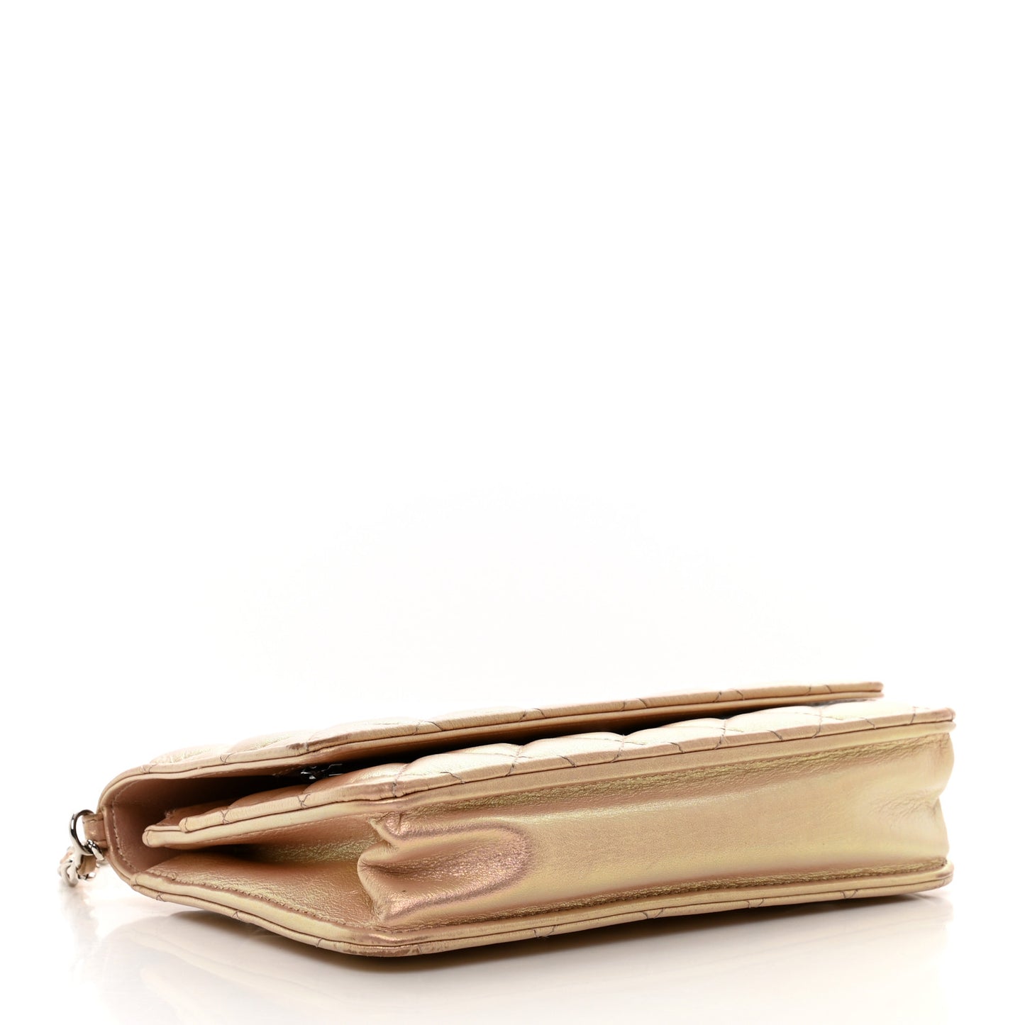 Iridescent Calfskin Quilted Wallet on Chain WOC Pink