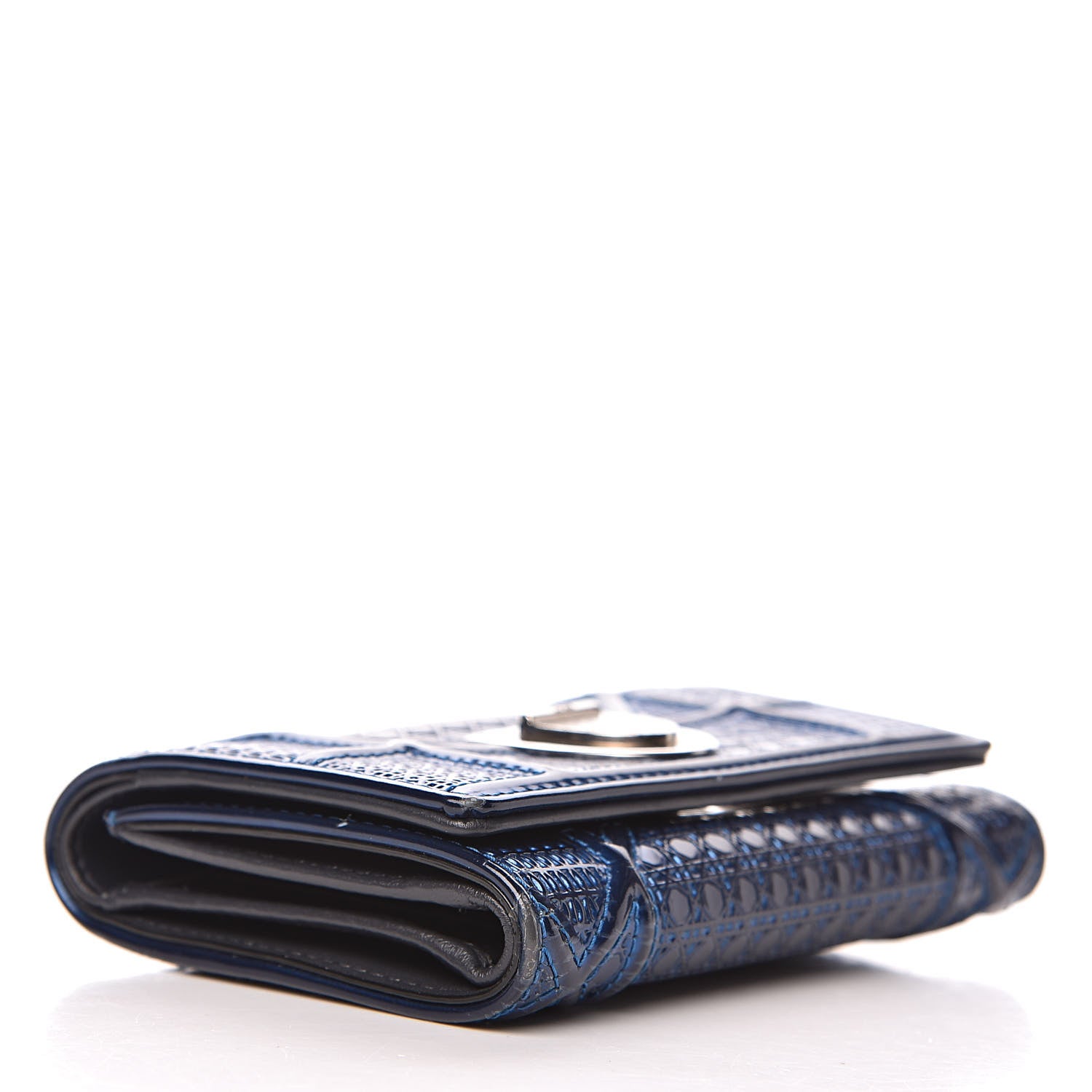 Christian Dior Metallic Patent Micro-Cannage Diorama Elancee Wallet Mirror Blue 4 of 10