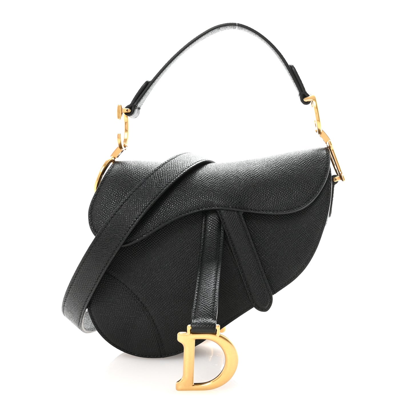 Grained Calfskin Mini Saddle Bag With Strap Black
