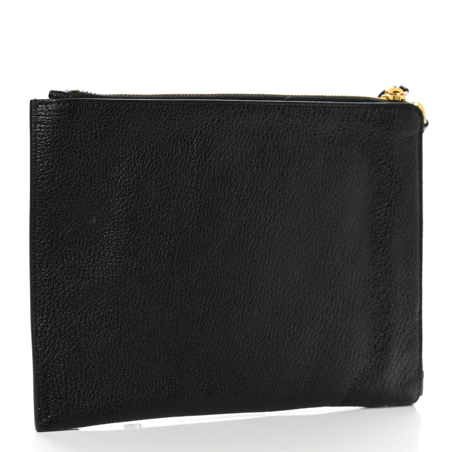 Chevre Gold Metallic Edge Hardware Pouch Black