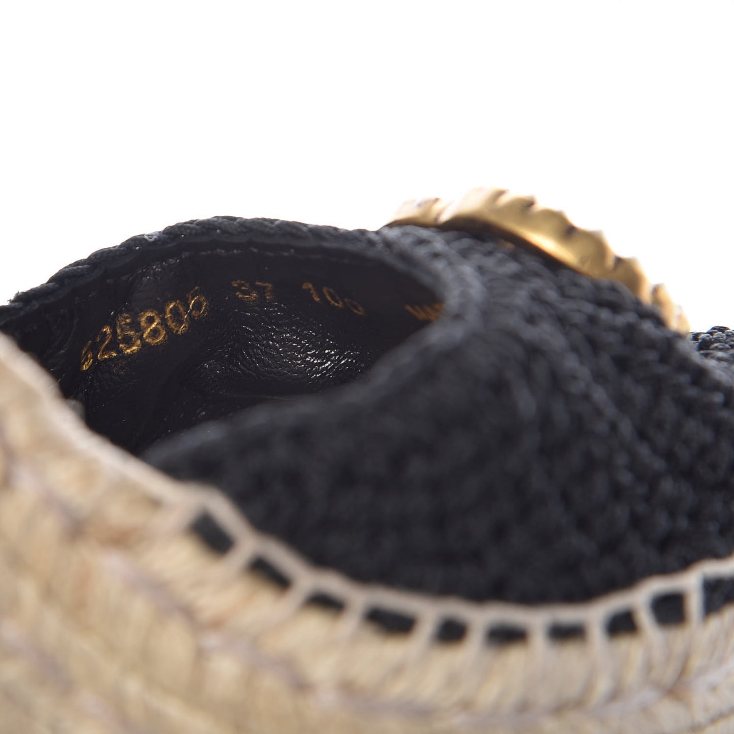 Cotton Crochet Pearly GG Ankle Wrap Platform Espadrille Wedges 37 Black